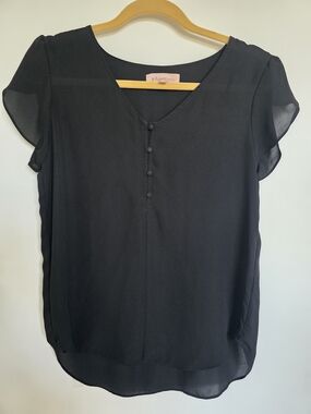 Philosophy Black Short-Sleeve V-Neck Blouse with Covered Buttons